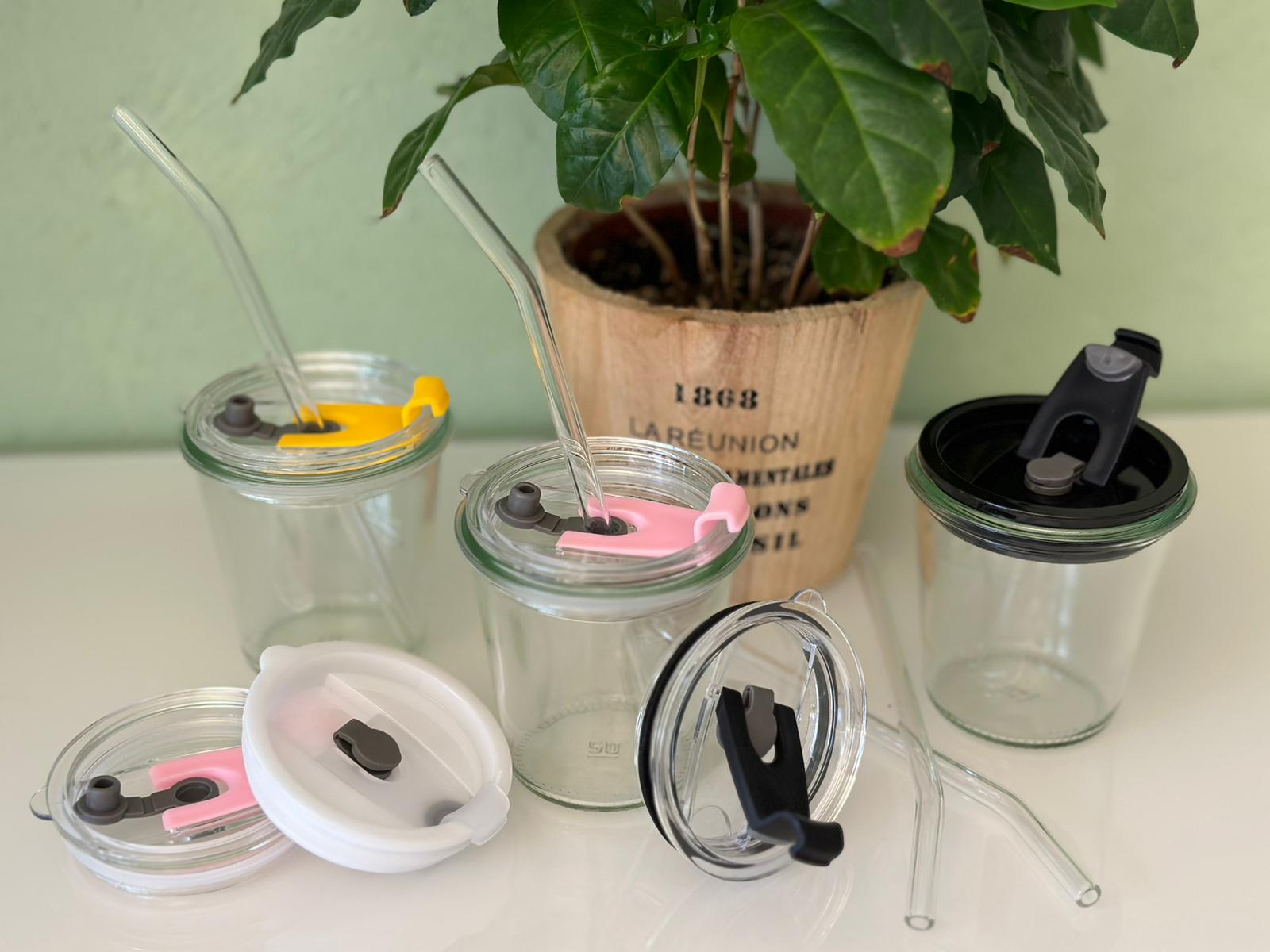 Weck Sturzglas, 290 ml, Mehrweg-Deckel, Trinkhalme Glas