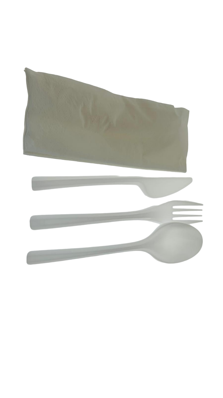 Besteck-Set mit Gabel, Messer, Löffel und Serviette, 170mm