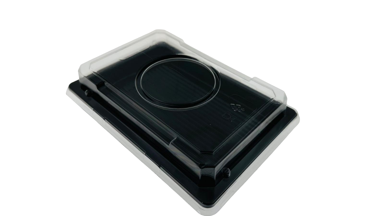 Sushibox klein inkl. Deckel 185 x 130 x 40 mm, PS schwarz / transparent