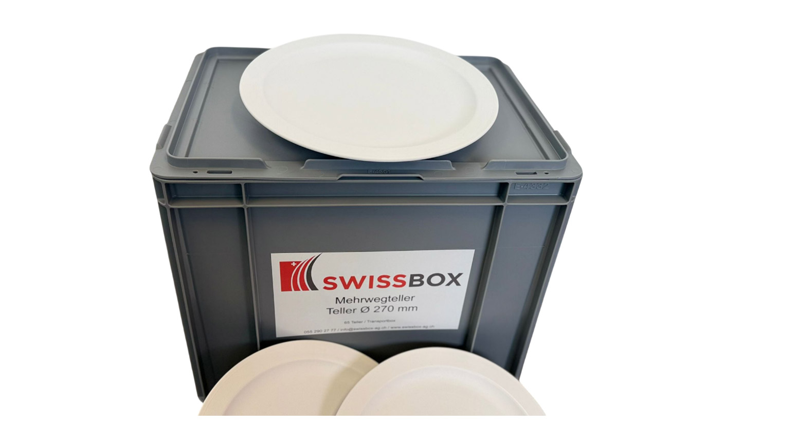 Teller, Mehrwegteller, Ø 270 mm, PP, weiss, inkl. Transportbox