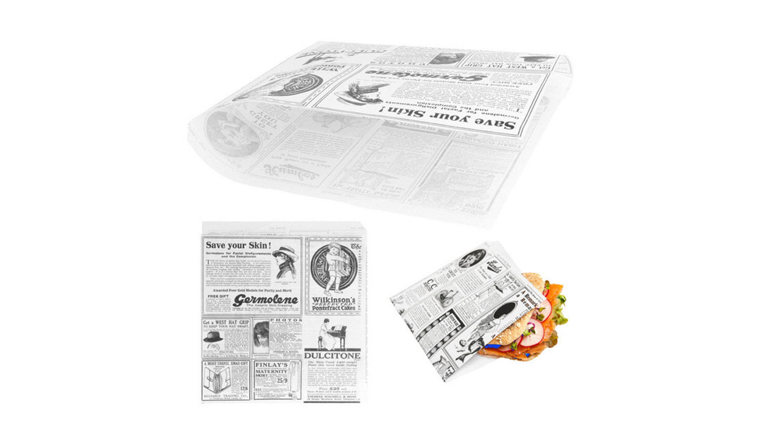 Hamburger- und Kebabtasche, 170 x 180 mm, Zeitungsdruck