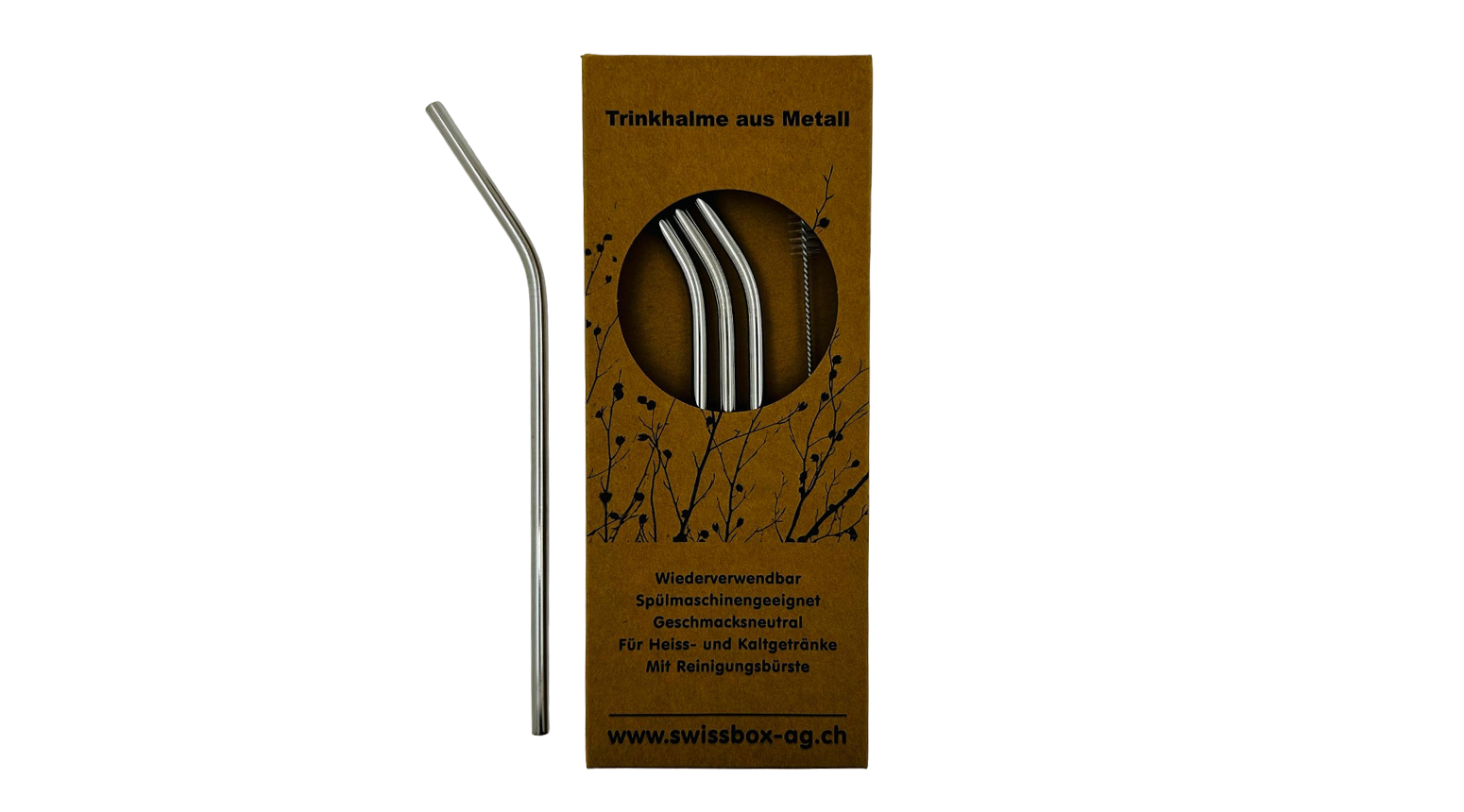 Trinkhalm gebogen, Ø 6 x 215 mm, Metall, silber