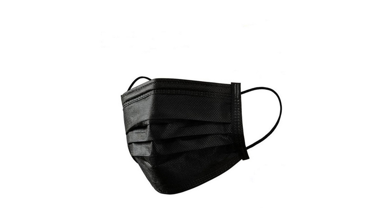 Einweg Vlies-Mundschutz mit Gummibändern und Nasenbügel, schwarz