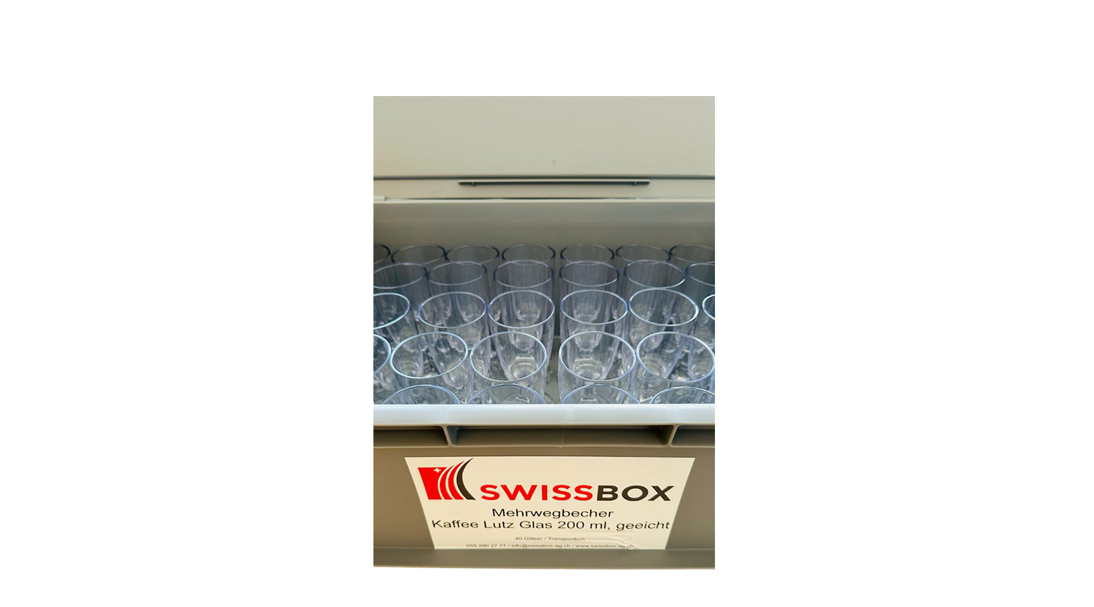 Kaffee Lutz Glas 200 ml, Mehrwegbecher, SAN, transparent, inkl. Transportbox